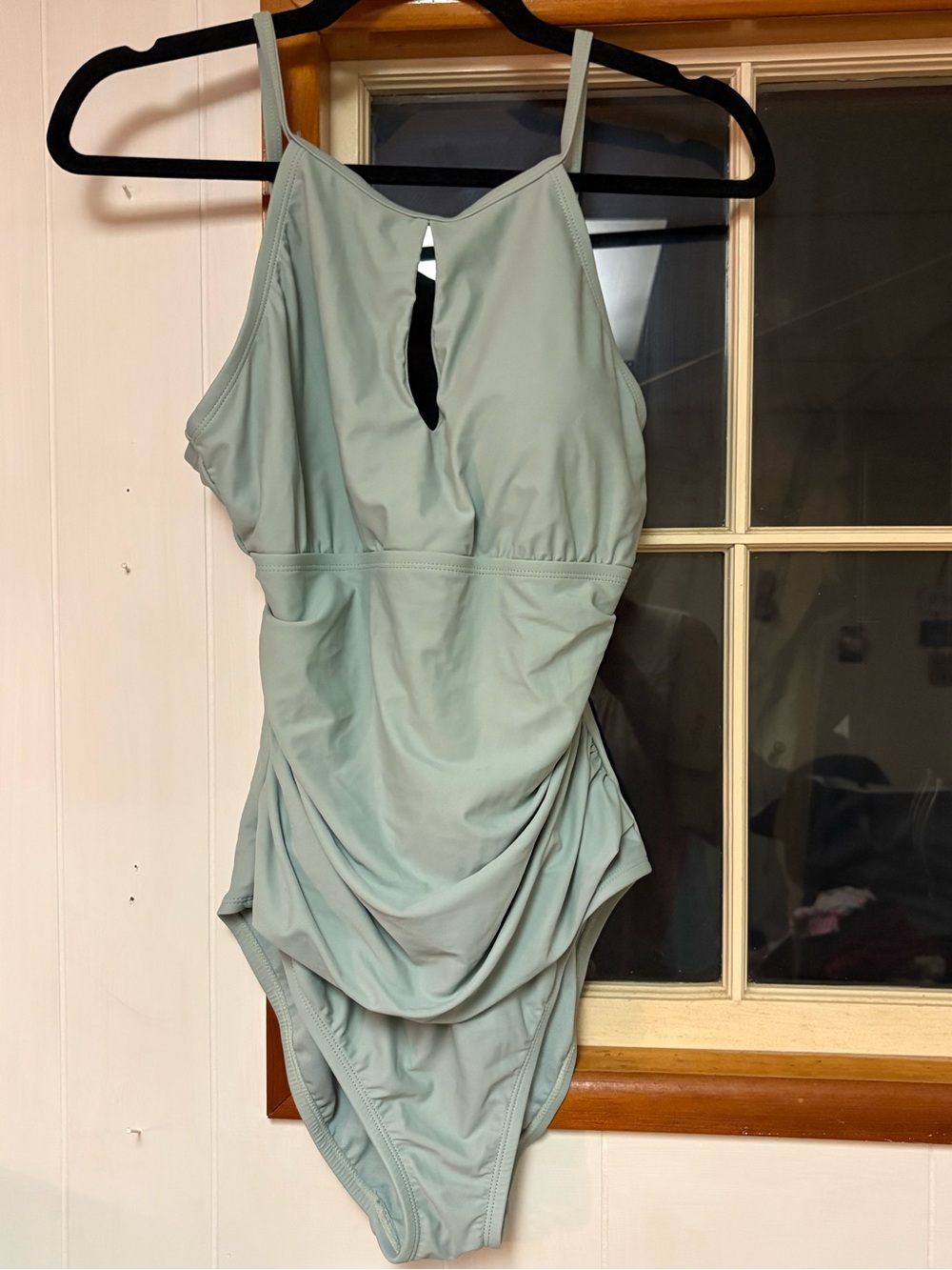 Ellen Tracy Sage Green Draped One-Piece Swimsuit